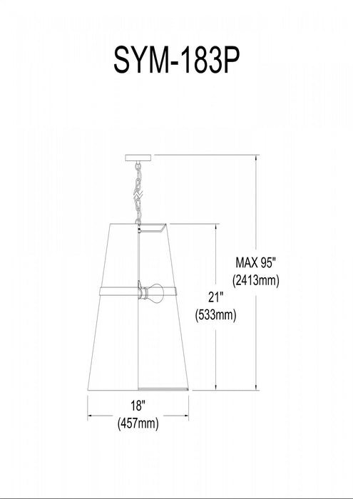Luminaire suspendu Symphony de Dainolite avec abat-jour blanc, fini laiton vieilli et 3 ampoules
