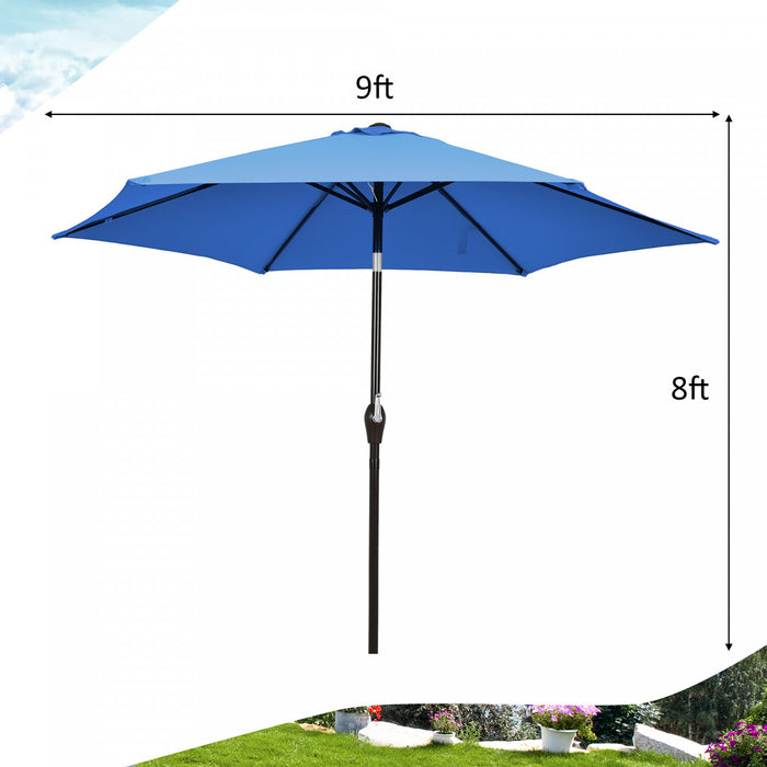 Costway Parasol de table de marche exterieur de 9 pieds avec bouton poussoir, inclinaison, manivelle, levage, bleu