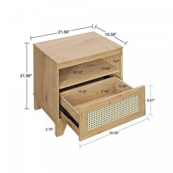 Table de nuit Sheridan style milieu du siecle 56 cm en bois naturel (1 tiroir) – Lot de 2