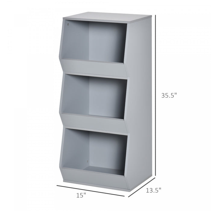 Homcom Armoire De Rangement Pour Enfants 3 Etageres Organisateur De Rangement Pour Jouets Anti-basculement Bibliotheque Pour Enfants Etagere A Livres Gris