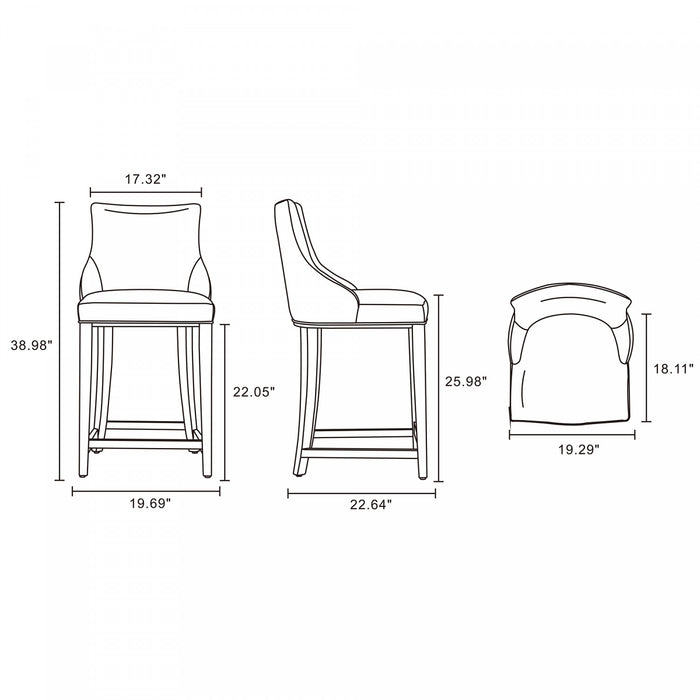Tabouret de comptoir moderne en bois avec assise rembourree Shubert, taupe fonce - Lot de 3