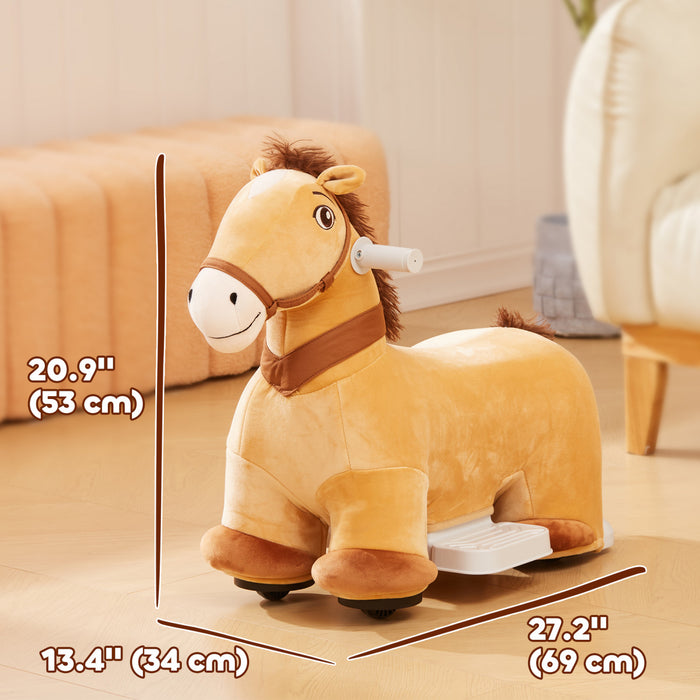 Qaba Cheval Electrique 6 V Alimente Par Batterie Pour Enfants De 18 A 36 Mois, Jouet Animal Avec Musique, Avant, Roues En Pu, Pedale, Marron