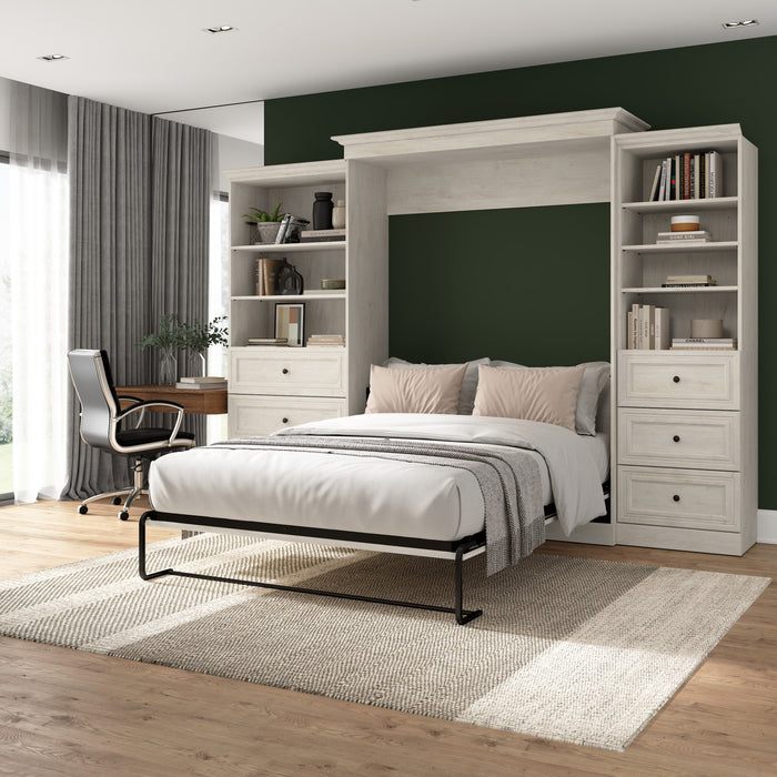 Grand lit escamotable Versatile de Bestar de 126 po (L) avec organisateurs de garde-robe et tiroirs - blanc chêne lin