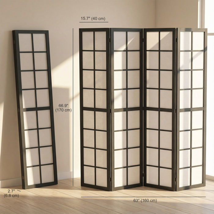HOMCOM Paravent 4 Panneaux, Cloison Pliable de 5,6 pieds, Noir