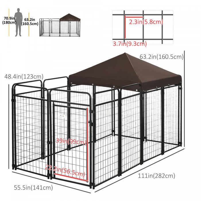 Pawhut Chenil D'exterieur Pour Chien Avec Auvent Etanche, Enclos Pour Chien Avec Maillon De Chaine Galvanise, Verrouillage Securise, Chiens De Grande Et Moyenne Taille, 9,3' X 4,6' X 5,2'