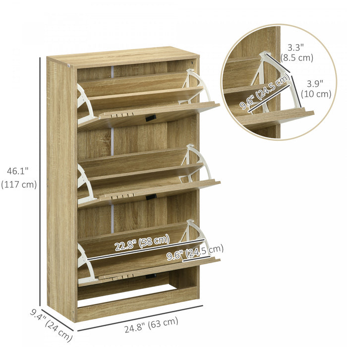 HOMCOM Armoire a chaussures avec 3 tiroirs rabattables, 18 paires, Chene
