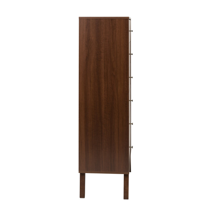 Commode verticale haute Milo à 6 tiroirs - cerisier