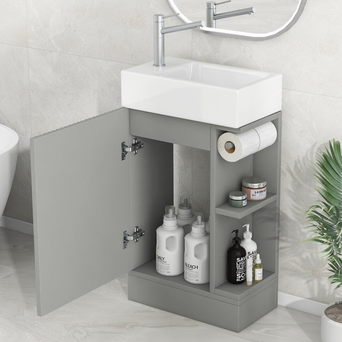 Ethan Meuble-lavabo de 18,6\" avec vasque et etagere reglable, Gris