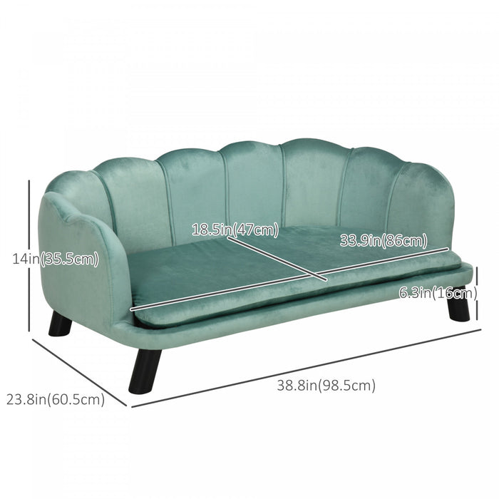 Pawhut Lit Pour Animaux Avec Coussin Supplementaire Et Pieds En Bois Massif, Design Perle Pour Chiens De Taille Moyenne Et Grande, Vert