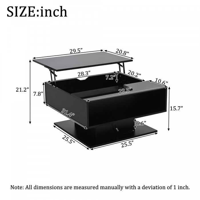 Ethan table basse relevable avec eclairage LED, noir