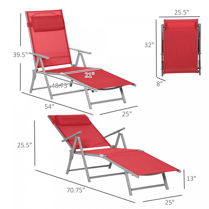 Outsunny Chaise Longue D'exterieur, Dossier Reglables En 7 Positions, Rouge