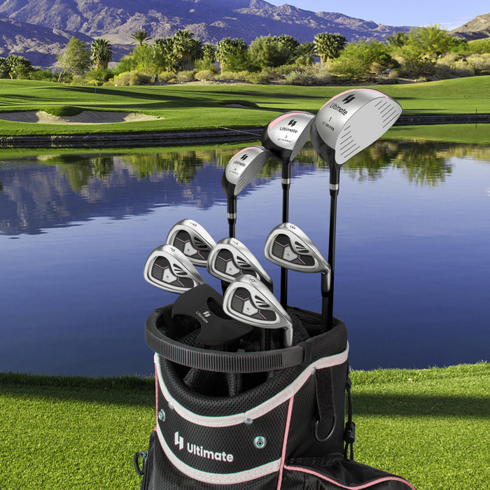 Costway 9 Pcs Femmes Complete Golf Club Set A Main Droite Avec 460cc Alliage Driver Fers Rose
