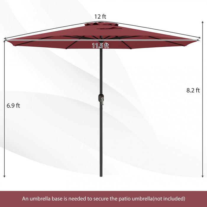 Parasol de jardin Costway 12 pieds, parasol de marche exterieur avec manivelle, 8 baleines robustes rouge