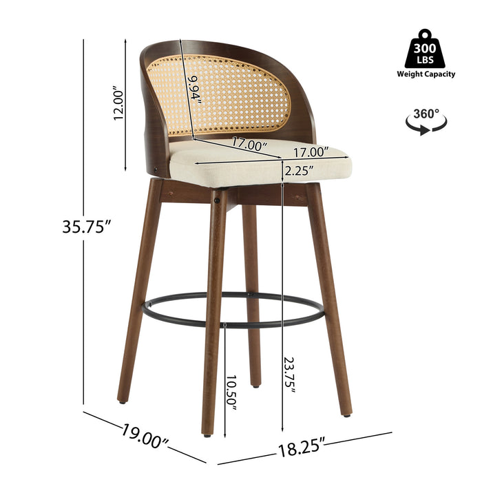 Calvin – Lot de 2 tabourets de bar de hauteur comptoir pivotants pour interieur avec dossier ergonomique, finition noyer