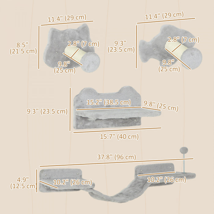 4 Pieces Etageres Murales Pour Chat Avec Marches, Griffoirs