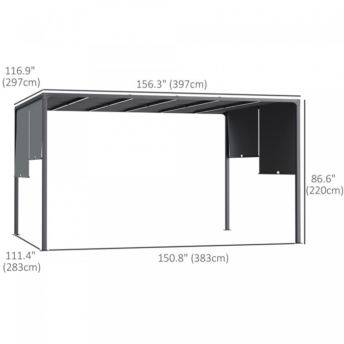 Outsunny Pergola Exterieure 10'x13', Lumieres Led, Toit Retractable, Gris