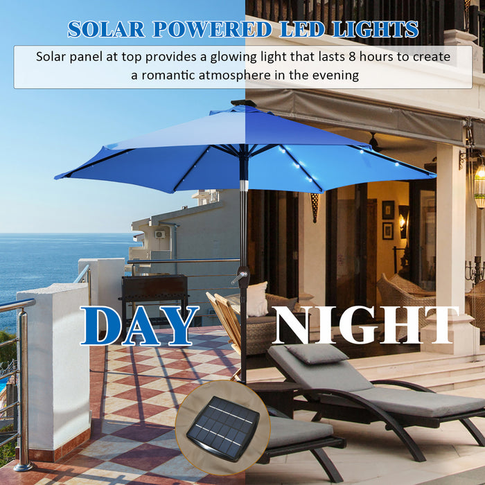 Costway Parasol de marche solaire LED de 9 pieds avec reglage d'inclinaison et manivelle, bleu