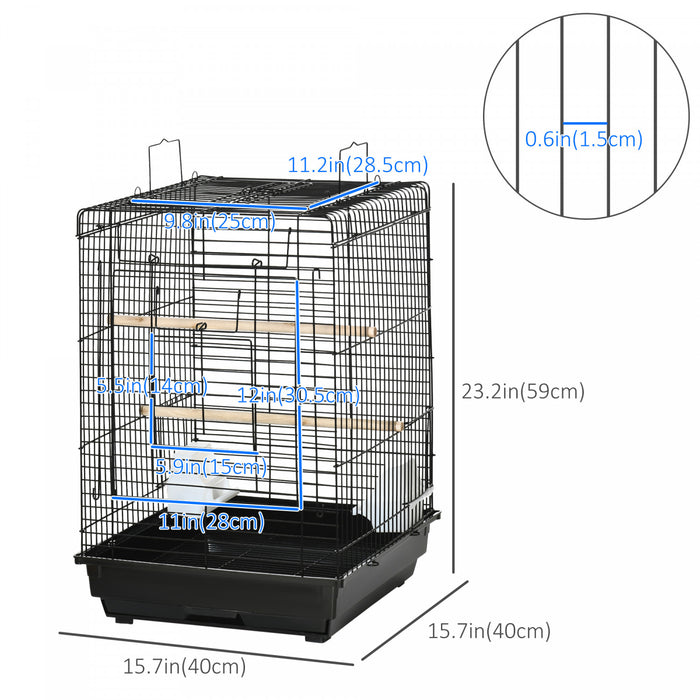 Pawhut 23\" Cage A Oiseaux Parc Avec Plateau De Jeu Ouvert Et Bol D'alimentation Noir