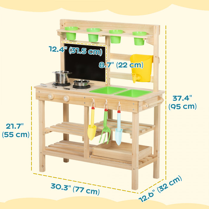 Cuisine en boue en bois Qaba pour enfants avec ustensiles de cuisine et outils de jardin