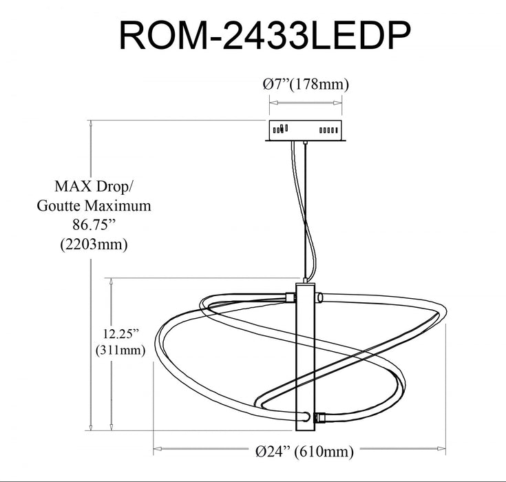 Luminaire suspendu Romy de Dainolite en silicone blanc qui diffuse la lumière, avec fini noir mat et ampoule à DEL de 36 W