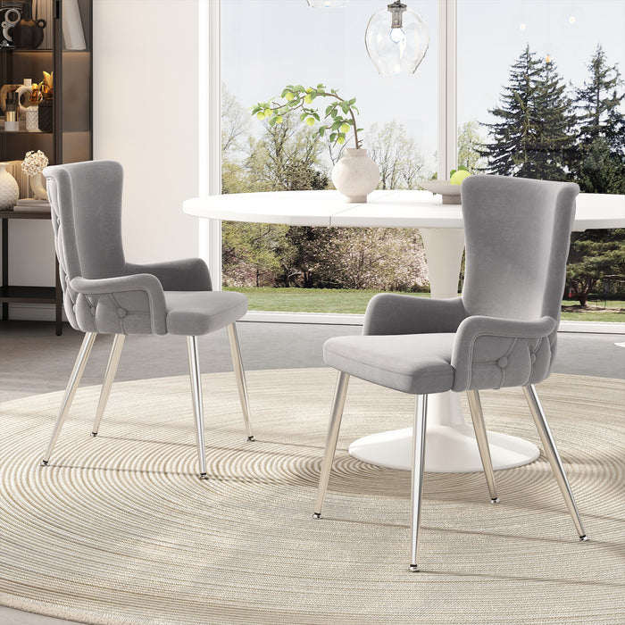 Chaises de salle a manger Luna en velours avec revetement capitonne et pieds metalliques dores, lot de 6, gris