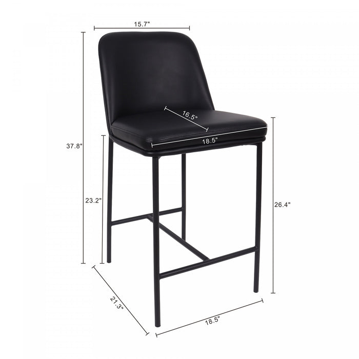 Tabouret de comptoir contemporain Loft en cuir vegetalien et metal noir - Lot de 2