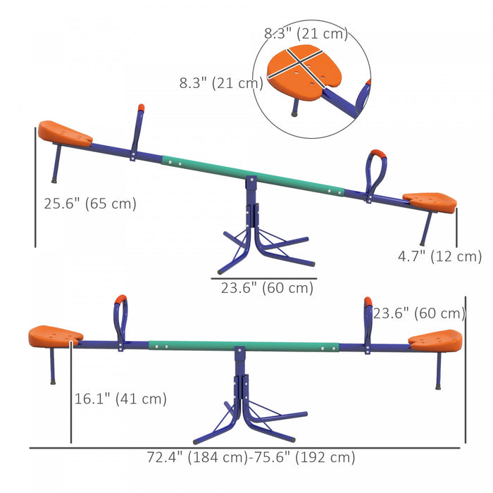Outsunny Balancoire pivotante pour enfants, bascule reglable avec rotation a 360 degres, equipement de terrain de jeu exterieur pour jardin, aire de jeux, 3 a 8 ans, multicolore