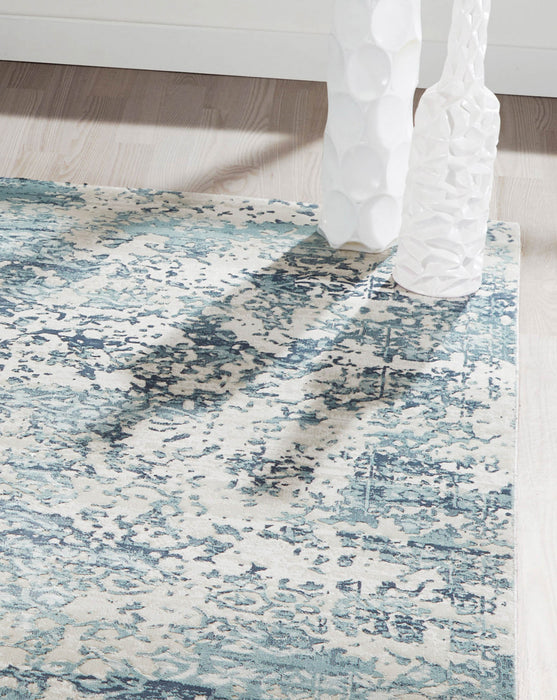 Tapis Traditionnel Delphine 5'1\" x 7'7\" en Bleu