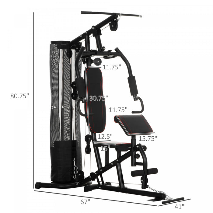 Soozier Station De Musculation - Entrainement Complet Multifonction - Developpe Couche, Butterfly, Barre Latissimus, Curler, Bande Resistance - 10 Contrepoids - Acier