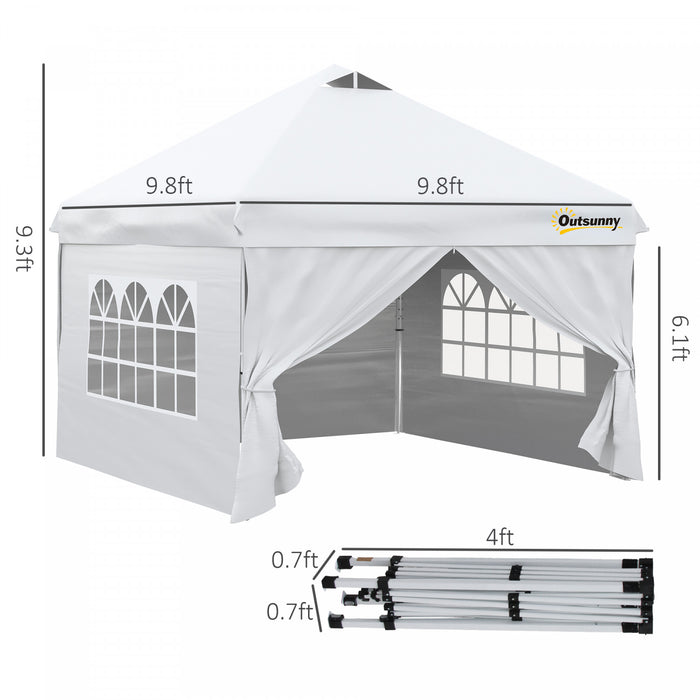 Outsunny Tonnelle Barnum Tente D'auvent Pop Up 10' X 10', Tente D'abri Instantanee Avec Parois Laterales, Fenetres, Sac A Roulettes Pour Jardin, Terrasse, Blanc