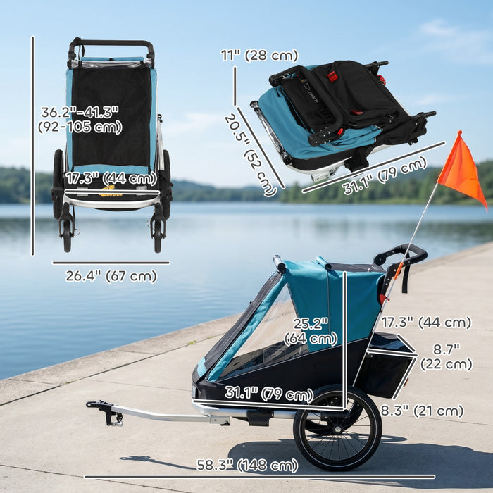 Qaba Remorque de Velo pour Enfants, Poussette & Jogger 3-en-1 avec Siege Inclinable