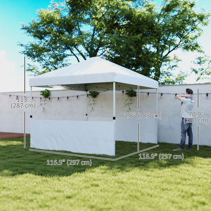 Outsunny Tente A Auvent 10' X 10' Avec 2 Demi-parois Laterales, Blanc