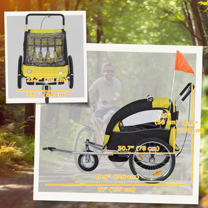 Aosom Remorque velo 2 en 1 pour enfants, porte-bebe pliable, jaune