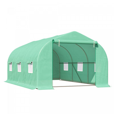 Outsunny 15' X 10' X 7' Walk-in Greenhouse Outdoor Plant Tunnel Warm Hot House W/ Roll Up Door And 6|Outsunny 15'x10'x7' Serre Exterieure Jardin Plante Tunnel Maison Chaude Jardin Graine Fleur Croissan