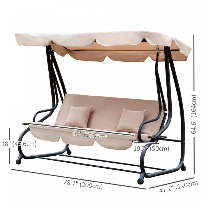 Outsunny Chaise Pivotante De Patio 3 Places Lit Rembourre Convertible