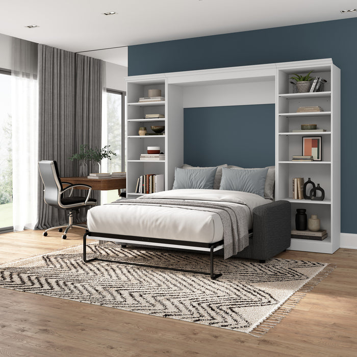 Lit double escamotable Versatile de Bestar avec sofa et organisateurs de garde-robe (109 po [L]) - blanc