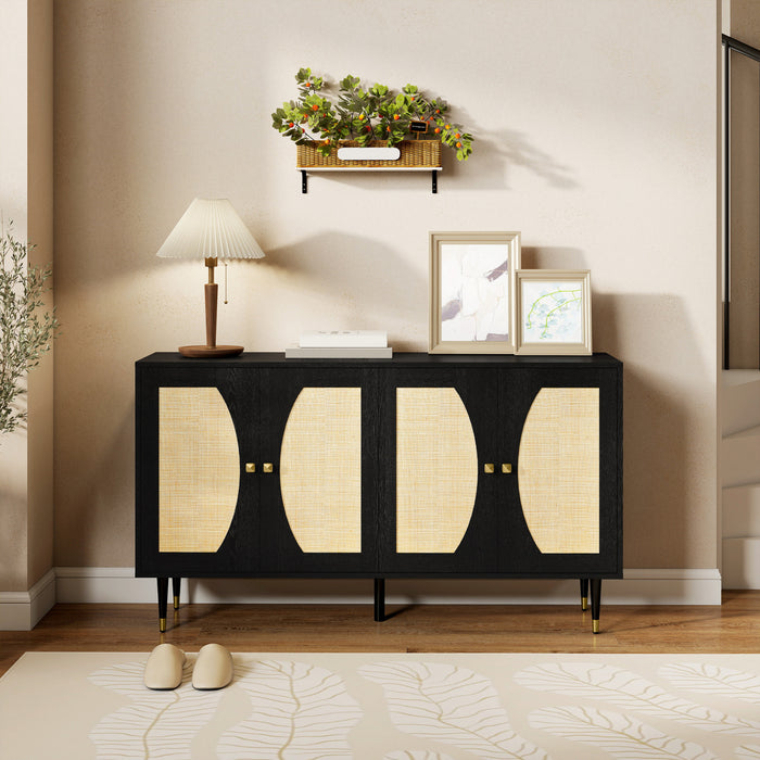HOMCOM Buffet Boho , Meuble avec Etageres Reglables, Noir