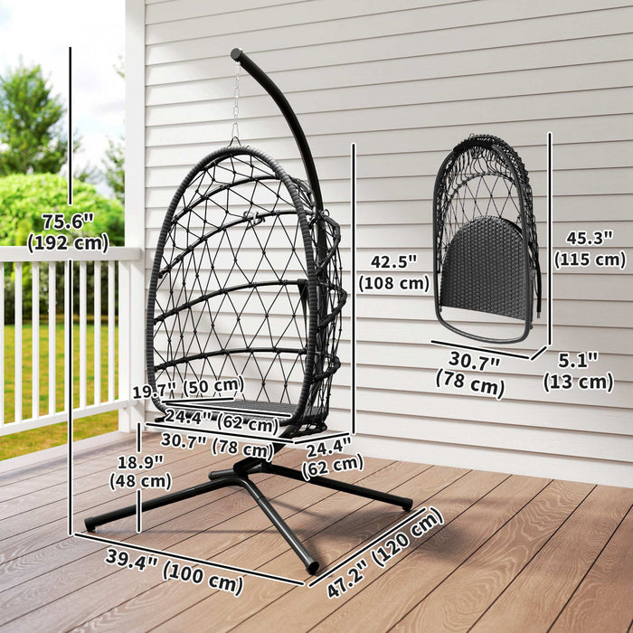 Chaise suspendue œuf Outsunny avec support, balancelle pliable, noir