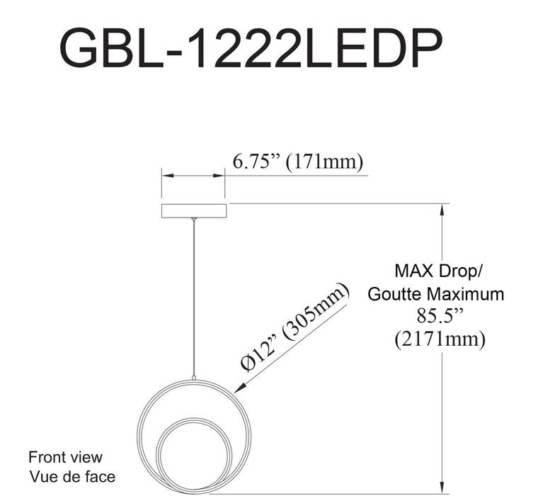 Luminaire suspendu Gabriel de Dainolite en silicone blanc qui diffuse la lumière, avec fini noir mat et ampoule à DEL de 22 W