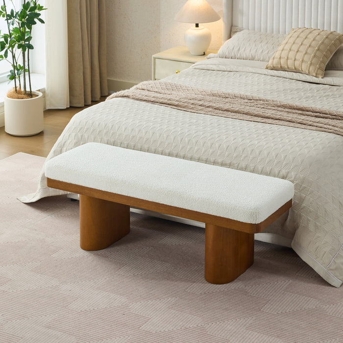 Olivia Banc Ottoman en Bois de 47,5\" avec Tissu en Velours Teddy et Pieds en Bois, Marron