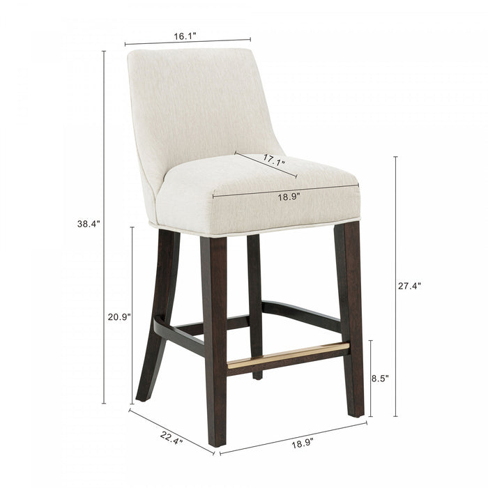Tabouret de comptoir moderne en bois avec chenille Beever, creme - Lot de 2