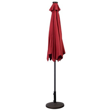 Costway Parasol solaire de patio 9ft avec LED, acier, inclinaison avec manivelle, bordeaux