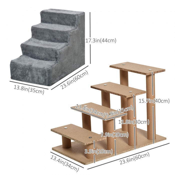 Pawhut Escalier Pour Chats Et Chiens, Pour Canape Et Lit Avec Housse Amovible, Gris Clair