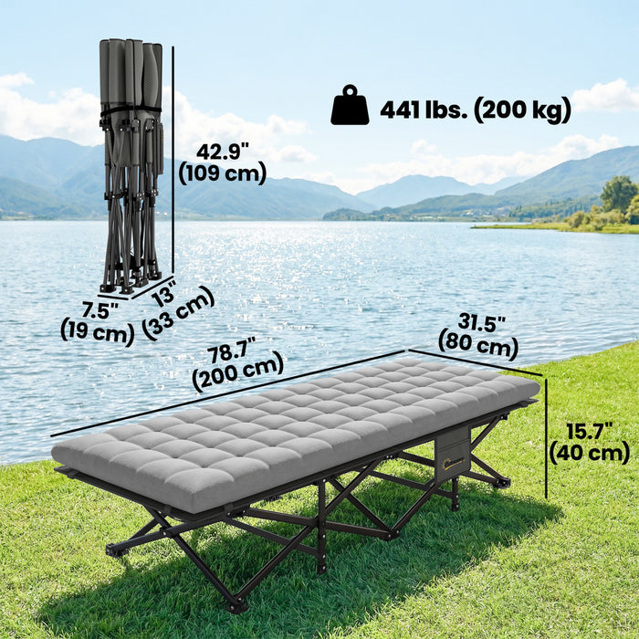 Outsunny - Lot de 2 lits de camping avec matelas, lits pliants extra larges de 80 cm, gris