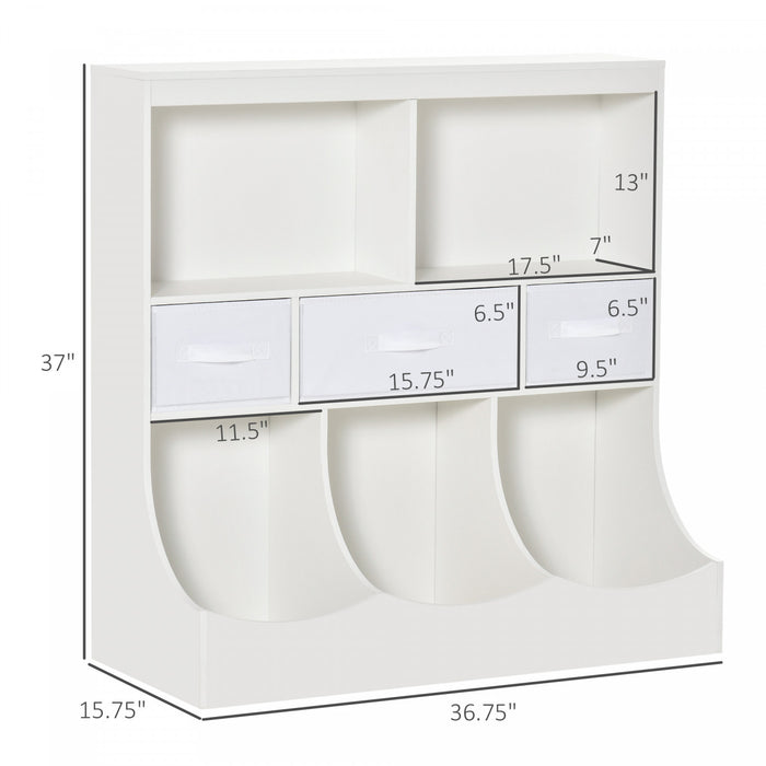 Homcom Meuble Rangement Jouet Etagere Pour Jouets Enfants Organisateur Jouet 5 Compartiments 3 Tiroirs Pour Chambre D'enfant Salle De Jeux Salon Blanc