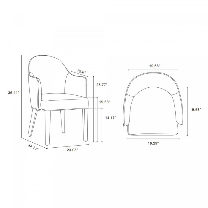 Fauteuil moderne Hillman en cuir vegetalien et velours avec accoudoirs en bois, sable - Lot de 2