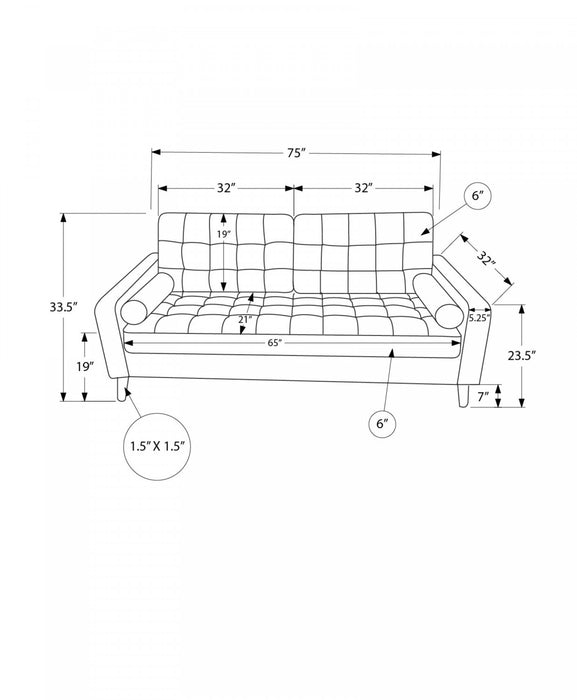 Sofa Rembourre, 75\"L, Coussins Decoratifs, Pieds En Bois Massif, Tissu Rouille, Mid-Centur