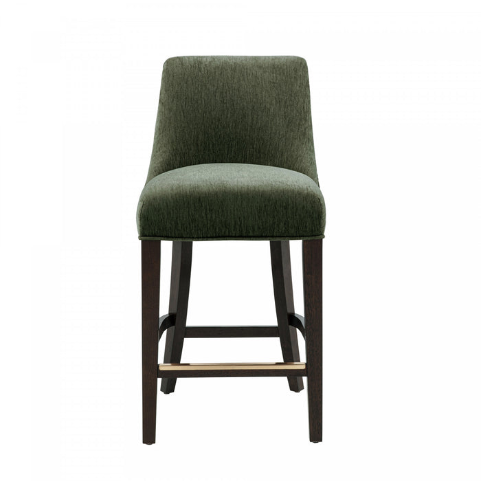 Tabouret de comptoir moderne en chenille Beever avec structure en bois, vert foret