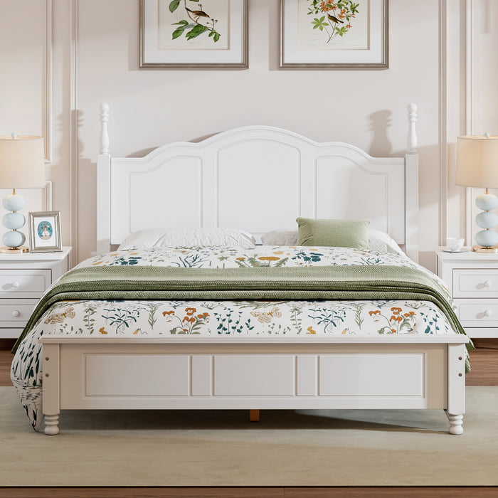Jessie Lit plateforme style retro avec support a lattes en bois, Taille Queen, Blanc