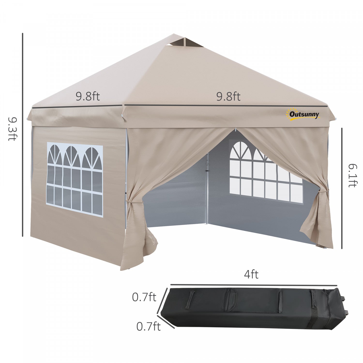 tente pour terrasse Outsunny Tonnelle Barnum Tente D'auvent Pop Up 10' X 10', Tente D'a